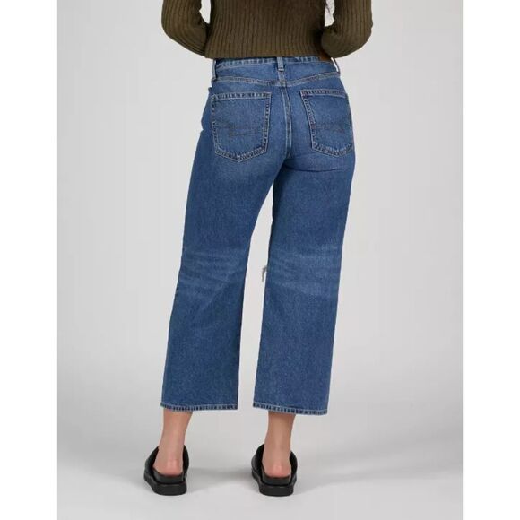 American Eagle Womens Size 4 Short Ripped 90s Wide Leg Crop Denim NEW Jeans Boho - Picture 3 of 10